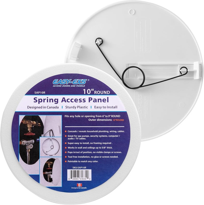 EASY-EXS 10" Round Access Panel for Ceiling and Wall - Adjustable from 6 to 9 inches - Ceiling Hole Cover - for Electrical, Plumbing, Cables, HVAC, Speaker and LED Holes - Durable Plastic Panel - Image 1